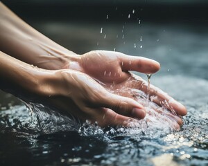 Fototapeta premium Closeup of hands washing with soap under running water, emphasizing hygiene and health prevention