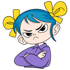 Obraz premium The little girl was showing an angry expression with her eyes bulging