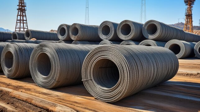 Large rolls of steel rebar for reinforcing concrete slabs and structures