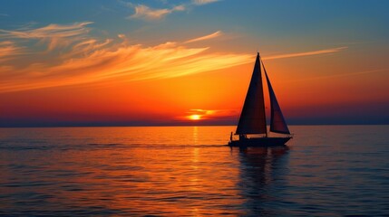 Fototapeta premium Silhouette of lone sailboat