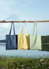 Minimalistic Blank Tote Bags in Nature Setting