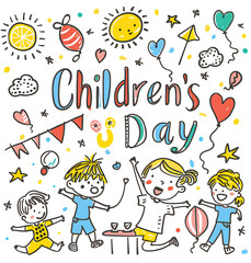 Fototapeta premium Global Celebration of Children's Day. Illustration Featuring Happy Children Enjoying Fun and Togetherness, Promoting Education and Friendship in a Colourful and Joyful Event