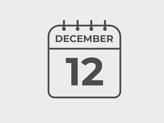 December 12 calendar reminder. 12 December daily calendar icon template. Calendar 12 December icon Design template. Vector illustration
