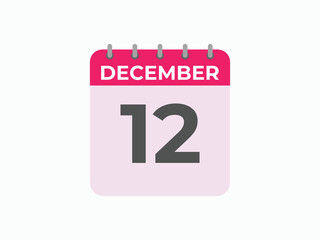 December 12 calendar reminder. 12 December daily calendar icon template. Calendar 12 December icon Design template. Vector illustration
