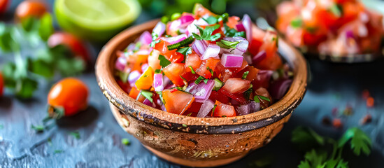 Ceviche is a popular Mexican seafood dish made with raw fish or seafood such as shrimp or scallops marinated in citrus juice along with onions, tomatoes, cilantro, and chili peppers