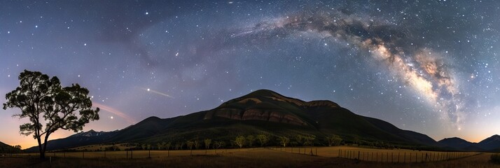 A breathtaking panorama of the Milky Way galaxy at night, showcasing the beauty of the cosmos