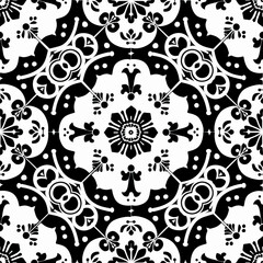 Simple art nouveau tile patterns in beautiful black and white colors, repeating pattern
