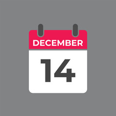 December 14 calendar reminder. 14 December daily calendar icon template. Calendar 14 December icon Design template. Vector illustration
