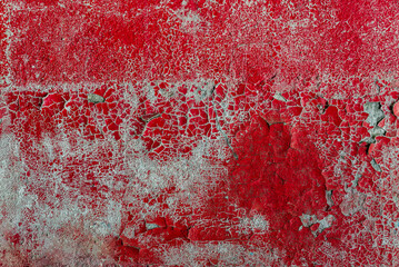 Texture Of An Old Abandoned Broken Wall With Peeling Red Paint