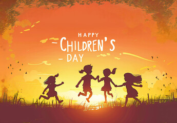 Global Celebration of Children's Day. Illustration Featuring Happy Children Enjoying Fun and Togetherness, Promoting Education and Friendship in a Colourful and Joyful Event
