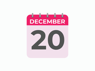 December 20 calendar reminder. 20 December daily calendar icon template. Calendar 20 December icon Design template. Vector illustration
