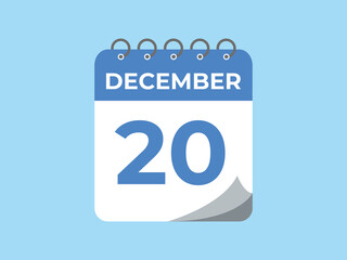 December 20 calendar reminder. 20 December daily calendar icon template. Calendar 20 December icon Design template. Vector illustration
