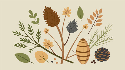 A section dedicated to natural sustainable materials like twigs pinecones and dried flowers perfect for artists looking to incorporate nature into. Vector illustration