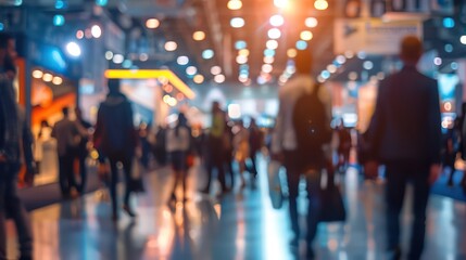blurred trade show floor, shallow depth of field background