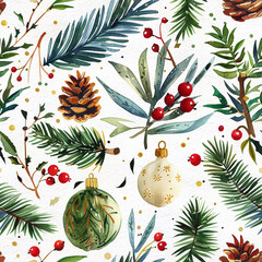 Christmas Watercolor Pattern, Seamless Pattern