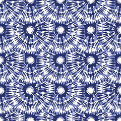 Indigo blue Japanese dot block print effect pattern. Seamless hand made vector design for fabric batik background and faded fashion repeat. 