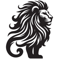 a black and white drawing of a lion with a white stripe.