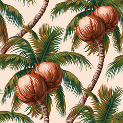 Beautiful vintage floral seamless pattern background. Landscape with palm trees