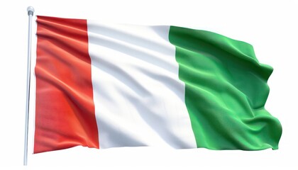 flag of italy waving, isolated on white