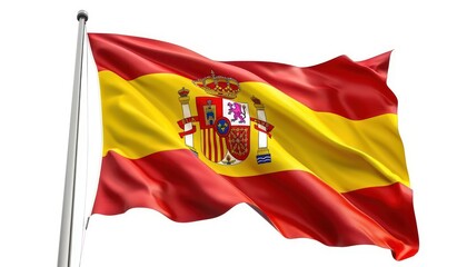 spain flag waving, isolated on white background