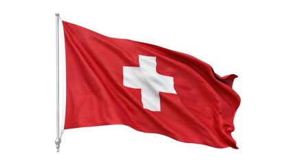 swiss flag waving, isolated on white background
