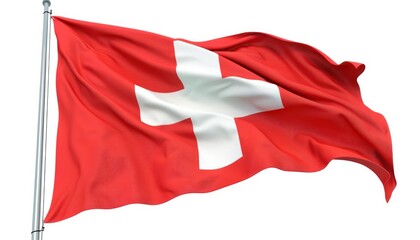 swiss flag waving, isolated on white background