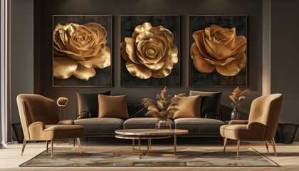 Stunning Golden Rose Close-Up, Luxurious Metallic Flower, Elegant Floral Design, Rich Golden...