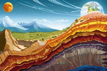 Lithosphere and Earth's Layers Infographic: From Core to Exosphere, Showing Structure, Geology - obrazy, fototapety, plakaty