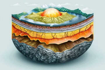 Layers of the Earth Infographic - From Core to Exosphere, Exploring the Lithosphere, Mantle, Crust - obrazy, fototapety, plakaty