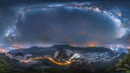 A breathtaking panorama of the Milky Way galaxy at night, showcasing the beauty of the cosmos