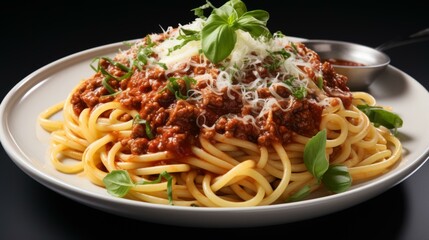 A delicious plate of spaghetti with tomato sauce and basil