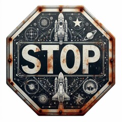 Stop sign on metal board.. AI generated illustration