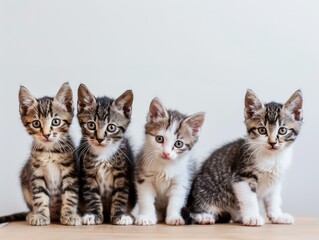 Obraz premium kittens, cats sitting on a table on white background