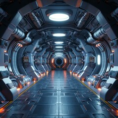 Futuristic spaceship sci-fi corridor interior concept art