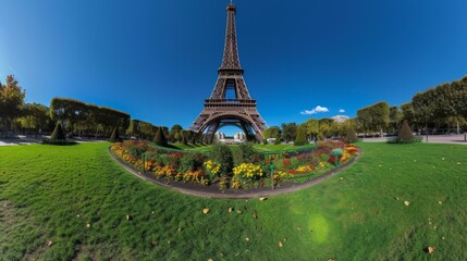 Scenic view of the Eiffel Tower from the Trocadero Gardens in Paris, France - obrazy, fototapety, plakaty