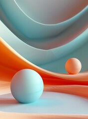3D rendering of two spheres on a curved surface with a gradient background