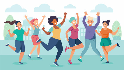 Jazzercise Revival Classgoers leave feeling energized empowered and ready to spread the joy of jazzercise to others.. Vector illustration