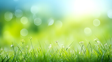 Green fresh grass on blurred background, summer background