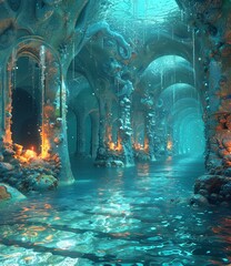 Image of An ethereal dreamscape of an underwater city printed on Printed Glass Splashbacks