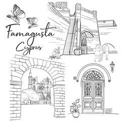 vector sketch of the famous town of famagusta in the cyprus