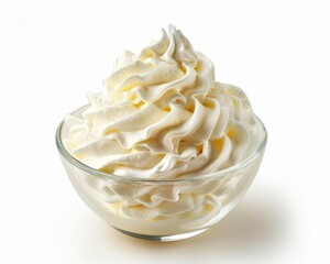 Dairy Delight: Clotted Cream in a Glass Bowl on White Background