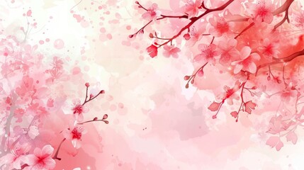 Fototapeta premium cherry blossom, watercolor background, pink and red color palette, vector illustration, white background, cherry blossoms in the foreground, very detailed, pastel colors, clipart style.