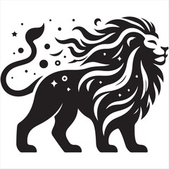 a black and white drawing of a lion with a white stripe.