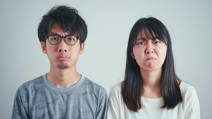 怒っている日本人の若いカップル - obrazy, fototapety, plakaty
