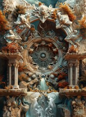 Obraz premium ornate fantasy ruins overgrown with plants