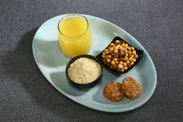 Indian Sattu Drink With Gur and Roasted Chana