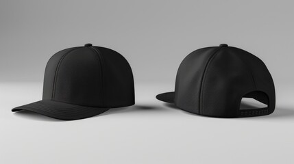 Black Snapback Cap Mockup for Branding and Advertising Apparel, Baseball Hat Template on Grey