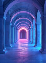 Fototapeta premium Futuristic Sci-Fi Corridor With Glowing Lights