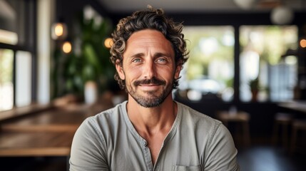 Obraz premium Portrait of a man with curly hair and blue eyes