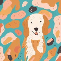 Seamless pattern with cute dog. Vector illustration in flat style.